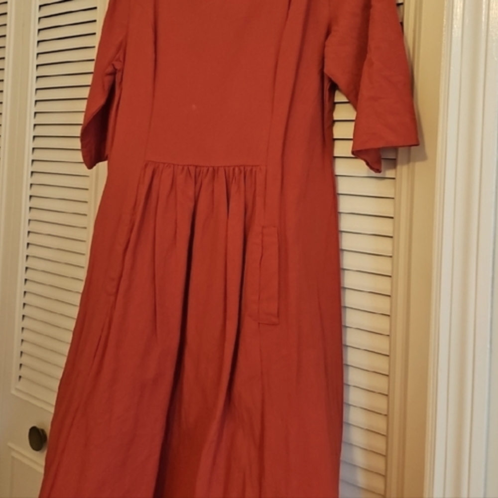 MISSLOOK Rust Orange Cotton Dress With 1/2 Sleeves And Pockets Size LARGE - Picture 7 of 11